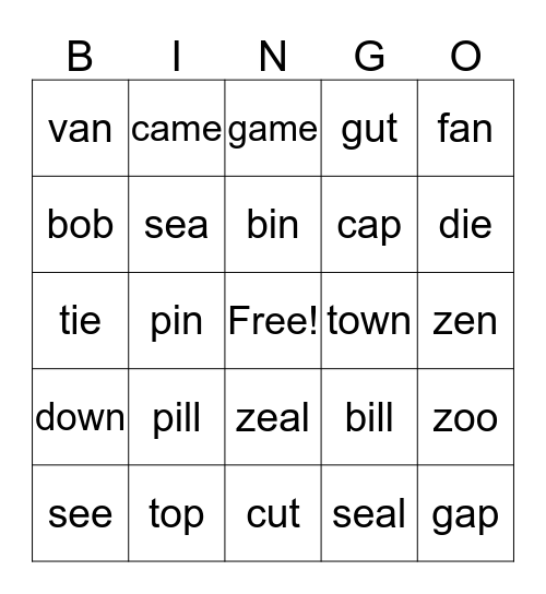 consonant pairs Bingo Card