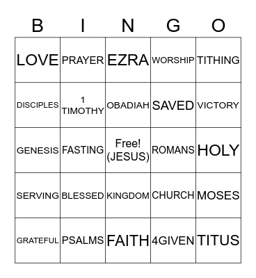 Bible Bingo Card