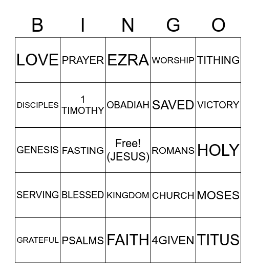 Bible Bingo Card