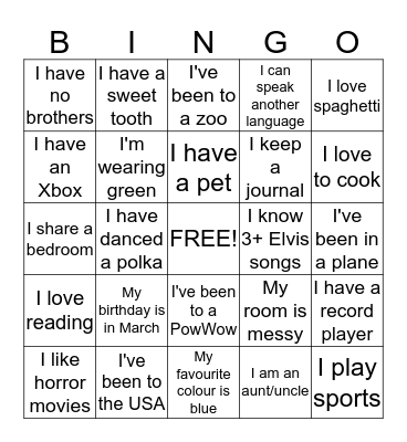 Who Am I Bingo Card