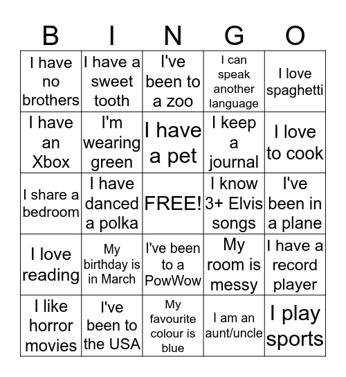 Who Am I Bingo Card