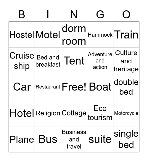 Tourism Bingo Card