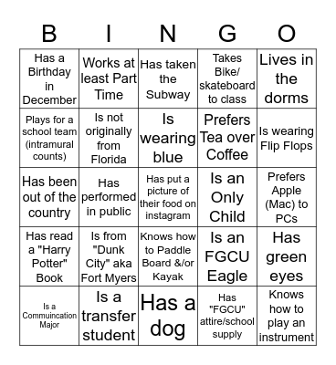 Get to know you BINGO Card