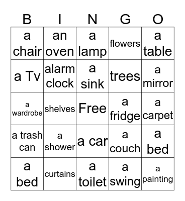 House Objects Bingo Card