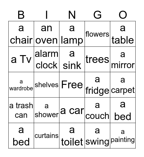 House Objects Bingo Card