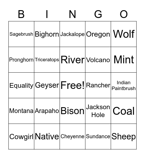 Cowboy Bingo Card