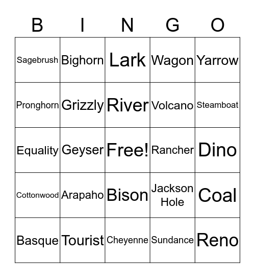 Cowboy Bingo Card