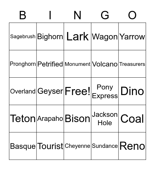 Cowboy Bingo Card