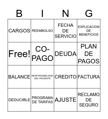 SPANISH BILLING TERMINOLOGY Bingo Card