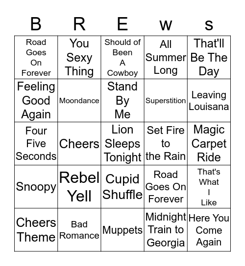 Boondocks Brews, Beats & Bingo Card
