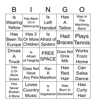 * * * ICEBREAKER BINGO * * *  Bingo Card