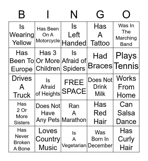 * * * ICEBREAKER BINGO * * *  Bingo Card