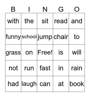 Dolch Sight Words Units 3-6 Bingo Card