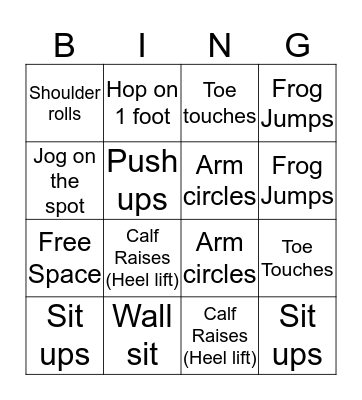 Fitness Bingo Card