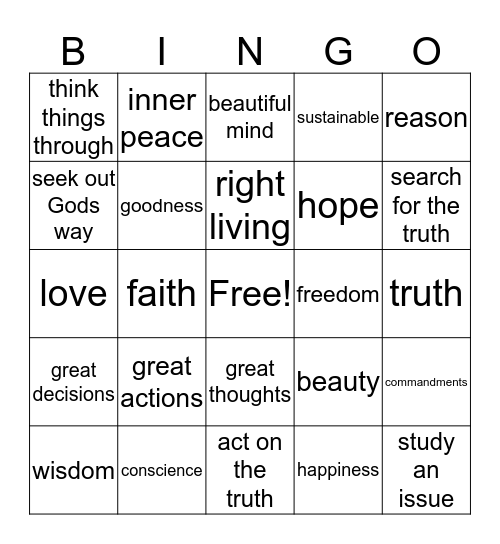 the quest for happiness Bingo Card