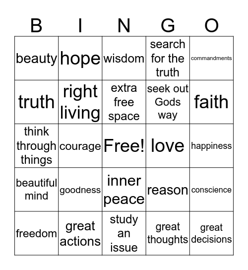 the quest for happiness Bingo Card