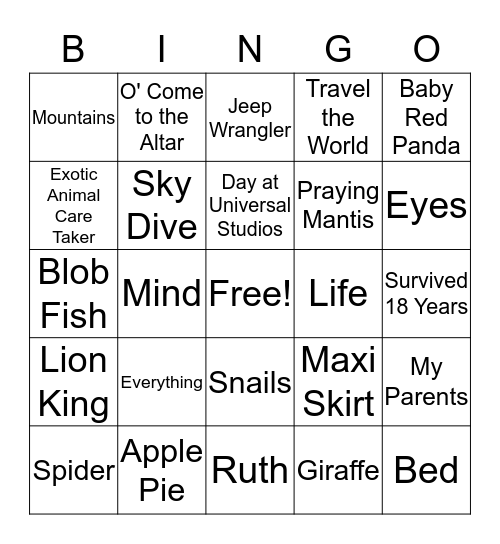 Emma Bingo Card