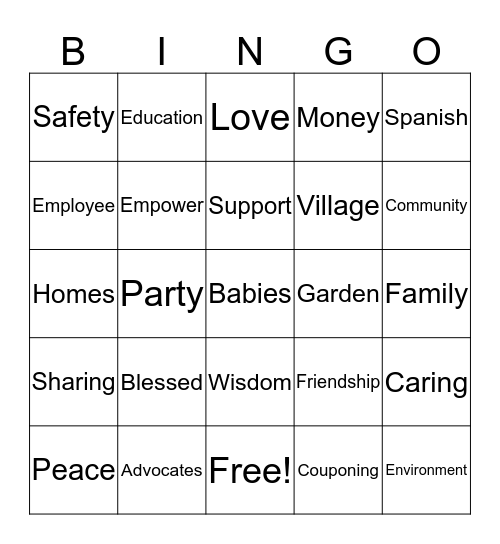 Baby Promise Bingo Card