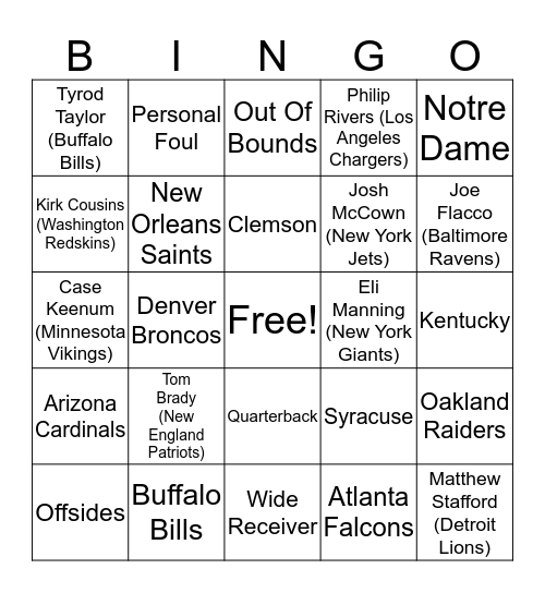 Customer Support Football Bingo Card