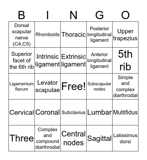 Anatomy  Bingo Card