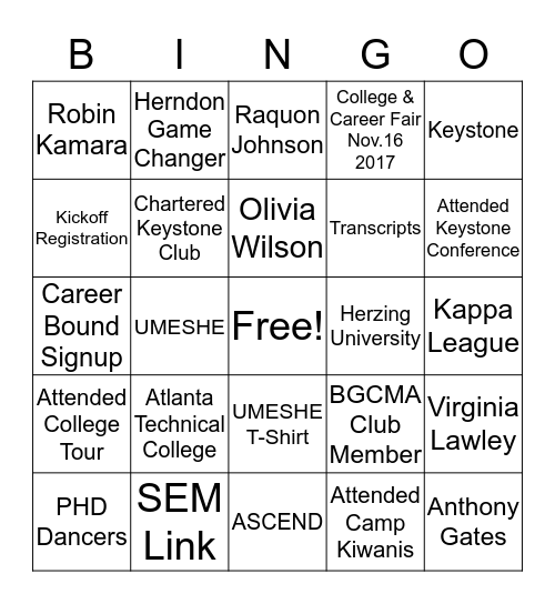 BGCMA Hangout  Bingo Card