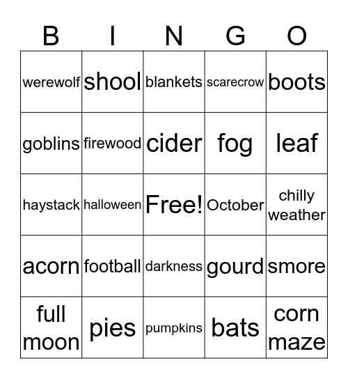 Fall Pharmacy Week Bingo Card
