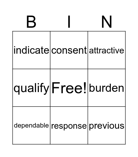 Reading Unit 3 Voc. Bingo Card