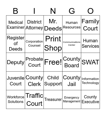 Racine County Bingo Card