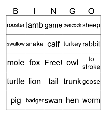 animals 1 Bingo Card