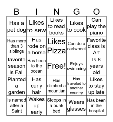 Name Bingo Card