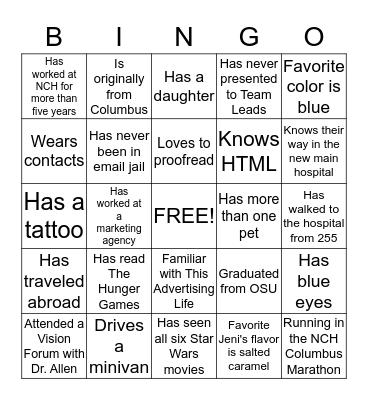 Culture Club Bingo Card