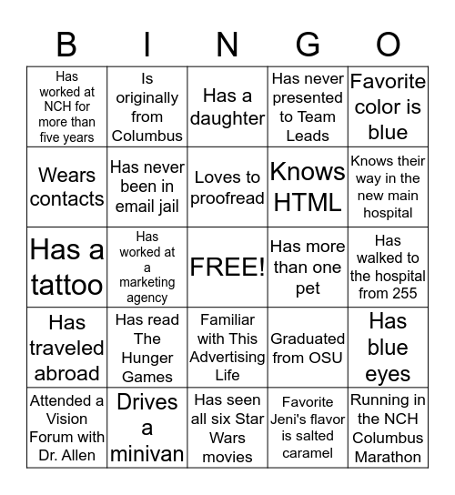 Culture Club Bingo Card