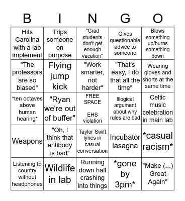 Jed's Homegrown Bingo Card