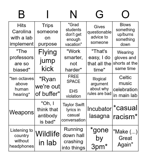 Jed's Homegrown Bingo Card