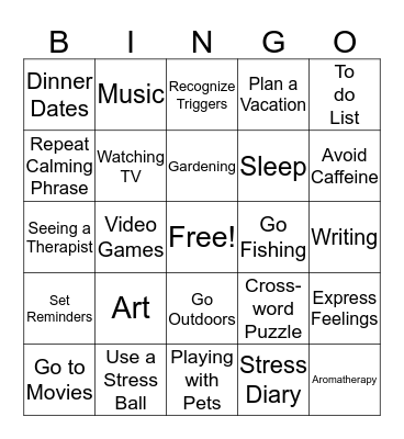 Positive Ways to Relieve Stress Bingo Card