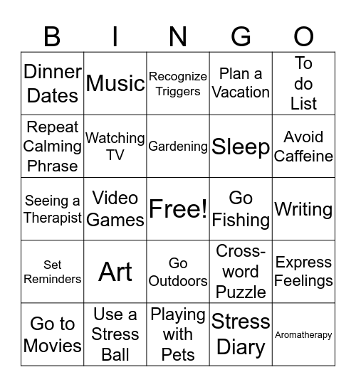 Positive Ways to Relieve Stress Bingo Card