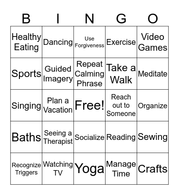 Positive Ways to Relieve Stress Bingo Card