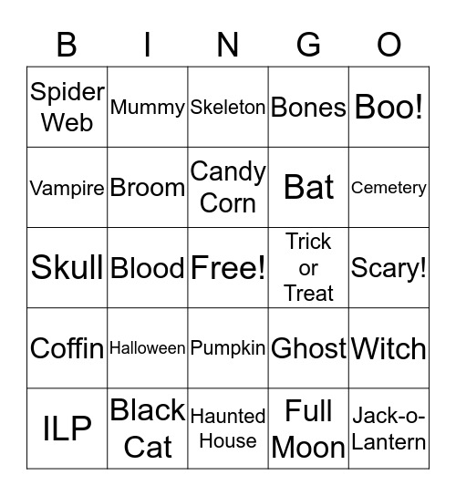 ILP Halloween Bingo!! Bingo Card