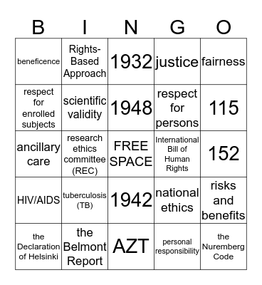 Ethical and Human Rights Concerns in Global Health Bingo Card