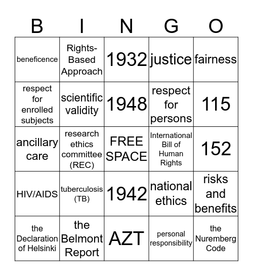 Ethical and Human Rights Concerns in Global Health Bingo Card
