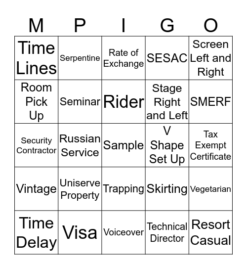 MPI-GO Bingo Card