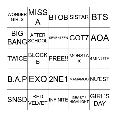 GROUPS YOU STAN Bingo Card