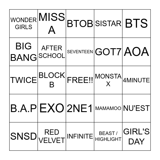 GROUPS YOU STAN Bingo Card