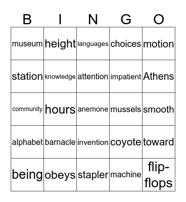 Untitled Bingo Card