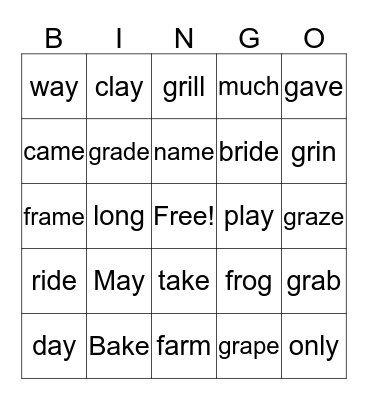 Spelling Reading and Phonics Bingo Card