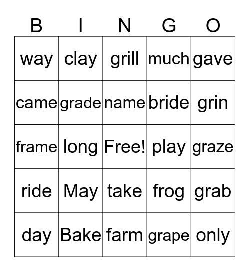Spelling Reading and Phonics Bingo Card