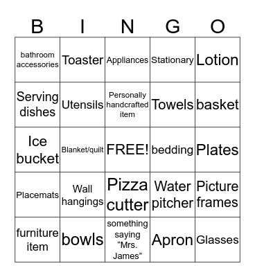 Jessica's Bridal Bingo Card