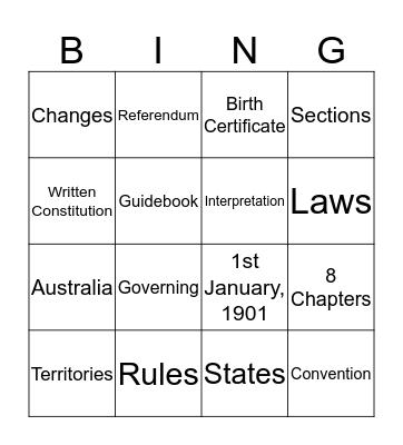 Australian Constitution Bingo Card