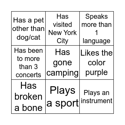 Find Somebody Who... Bingo Card