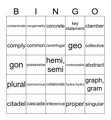 Vocabulary 3 Bingo Card